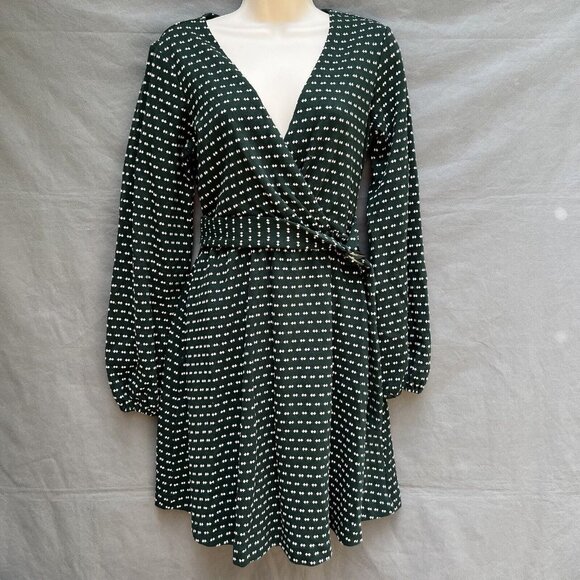 Maeve by Anthropologie Size Small Green White Faux Wrap Dress Malta Belted - Picture 7 of 7